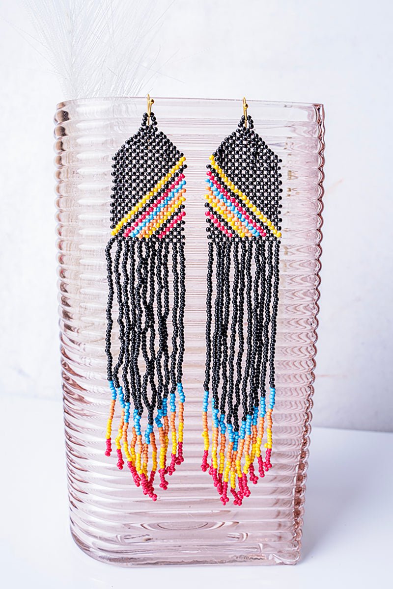 SALE! Queen Creek Black Seed Bead Fringe Earrings - Wholesale Accessory Market