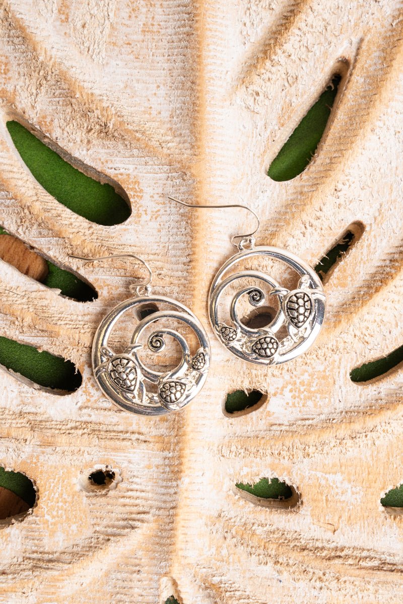 SALE! Silvertone Turtle Swirl Disk Earrings - Wholesale Accessory Market