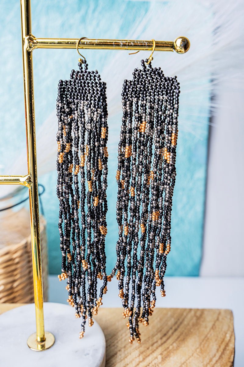 SALE! Coyote Court Black Seed Bead Fringe Earrings - Wholesale Accessory Market