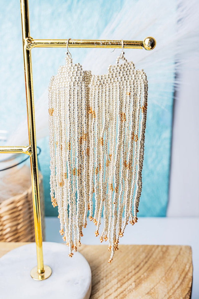 SALE! Coyote Court Silver Seed Bead Fringe Earrings - Wholesale Accessory Market