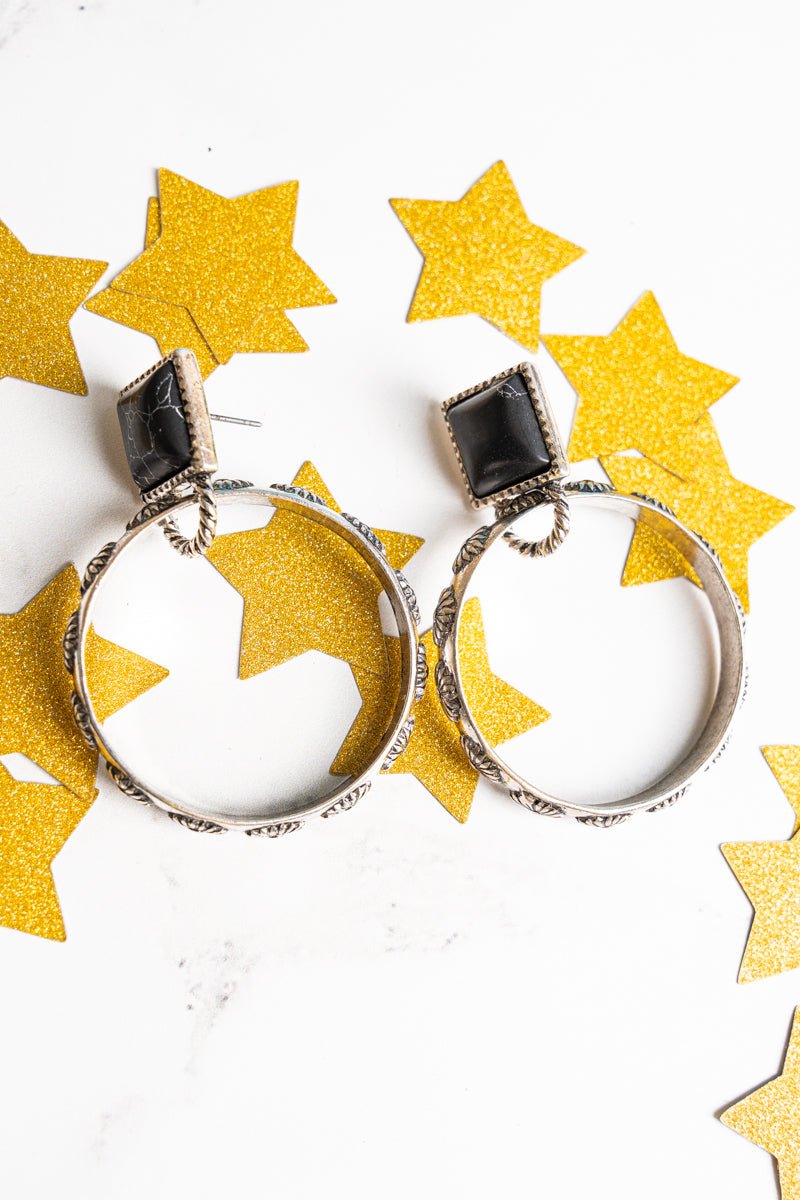 Black and Silvertone Boulder Bay Hoop Earrings Wholesale Accessory Market
