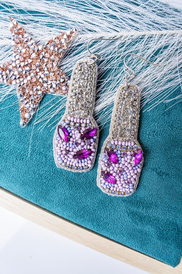 SALE! Lavender Bejeweled Nail Polish Seed Bead Earrings - Wholesale Accessory Market