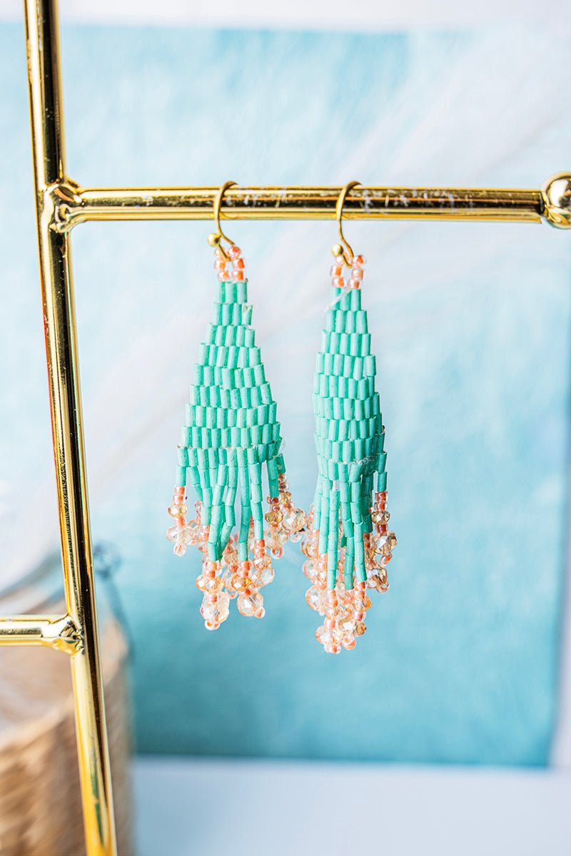 SALE! Coyote Crossing Mint Multi Seed Bead Fringe Earrings - Wholesale Accessory Market
