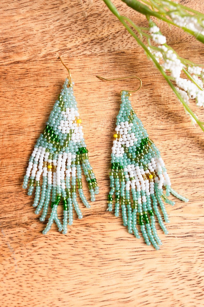 Wholesale Floral Mint Multi Seed Bead Fringe Earrings Wholesale Accessory Market