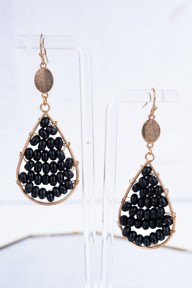SALE! Black Whitecoast Wooden Bead Teardrop Earrings - Wholesale Accessory Market