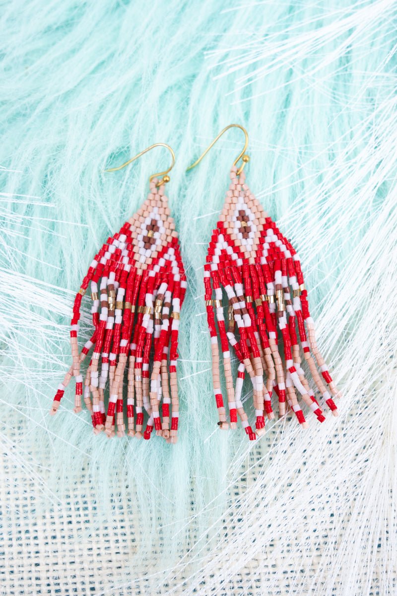 SALE! Stony Creek Red Seed Bead Fringe Earrings - Wholesale Accessory Market