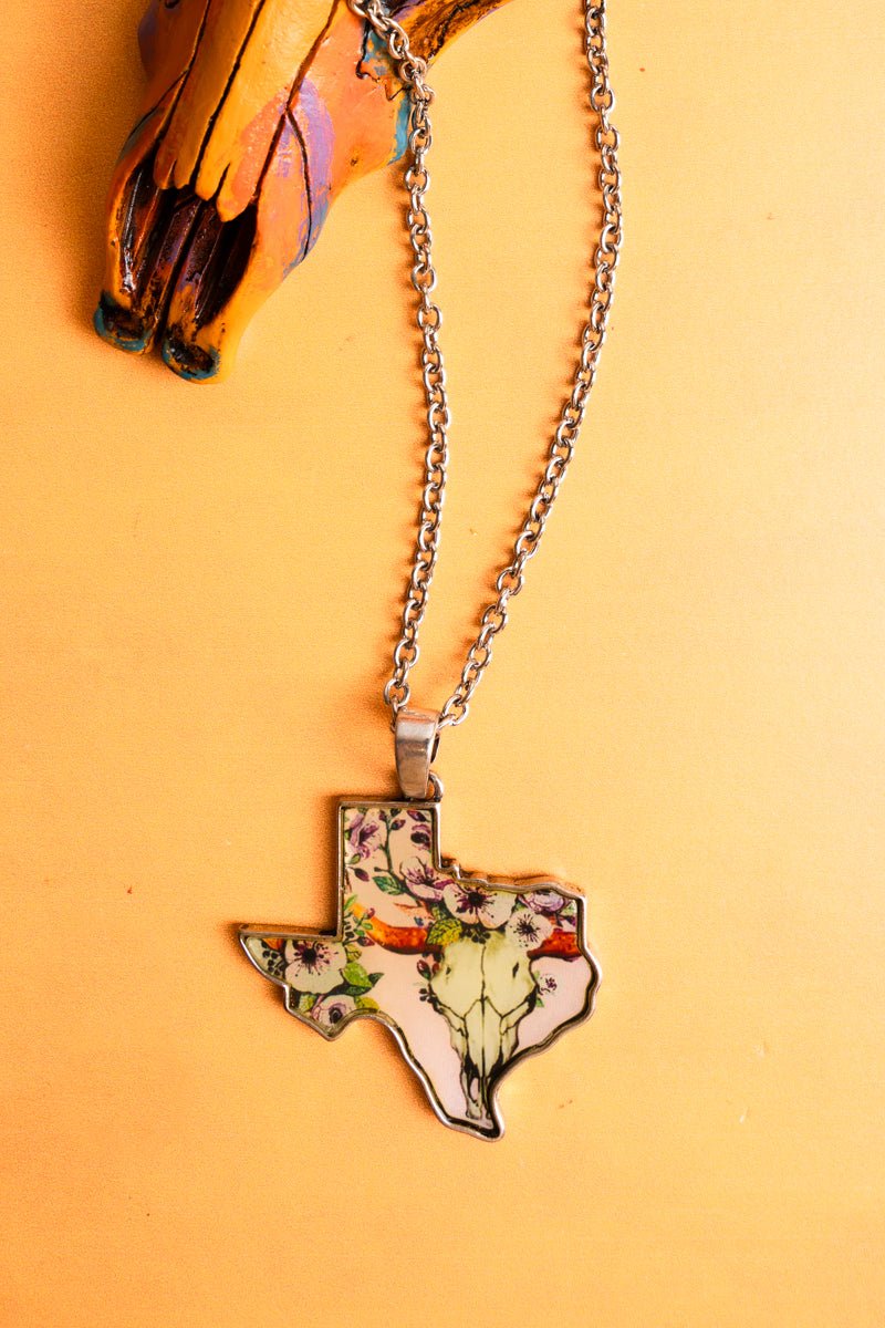 SALE! Silvertone Pink Print Texas Necklace - Wholesale Accessory Market