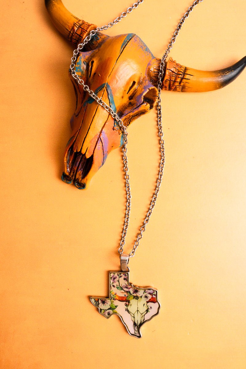 SALE! Silvertone Pink Print Texas Necklace - Wholesale Accessory Market