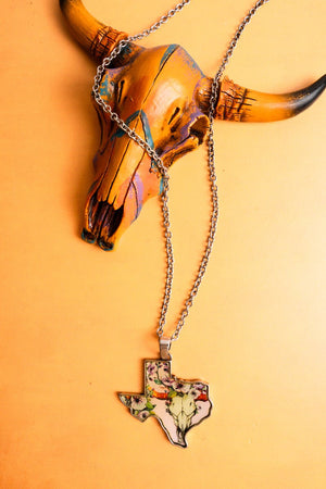 SALE! Silvertone Pink Print Texas Necklace - Wholesale Accessory Market