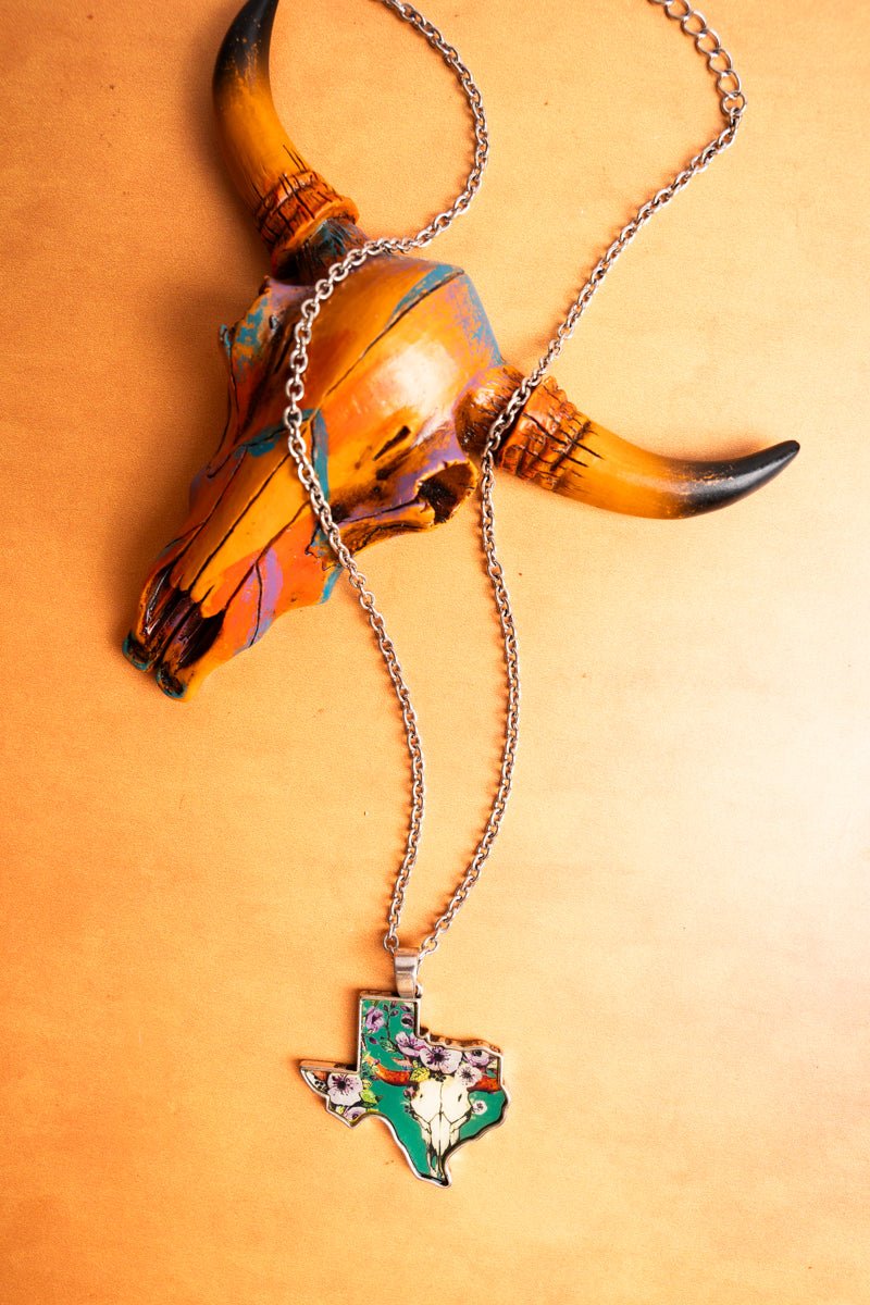 SALE! Silvertone Turquoise Print Texas Necklace - Wholesale Accessory Market