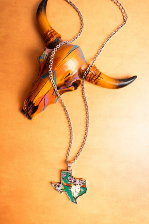 SALE! Silvertone Turquoise Print Texas Necklace - Wholesale Accessory Market