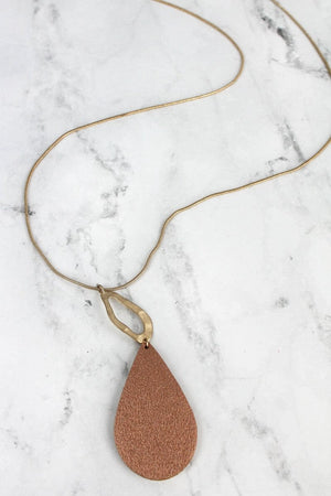 SALE! Rose Gold Faux Leather Geo Teardrop Pendant Necklace - Wholesale Accessory Market
