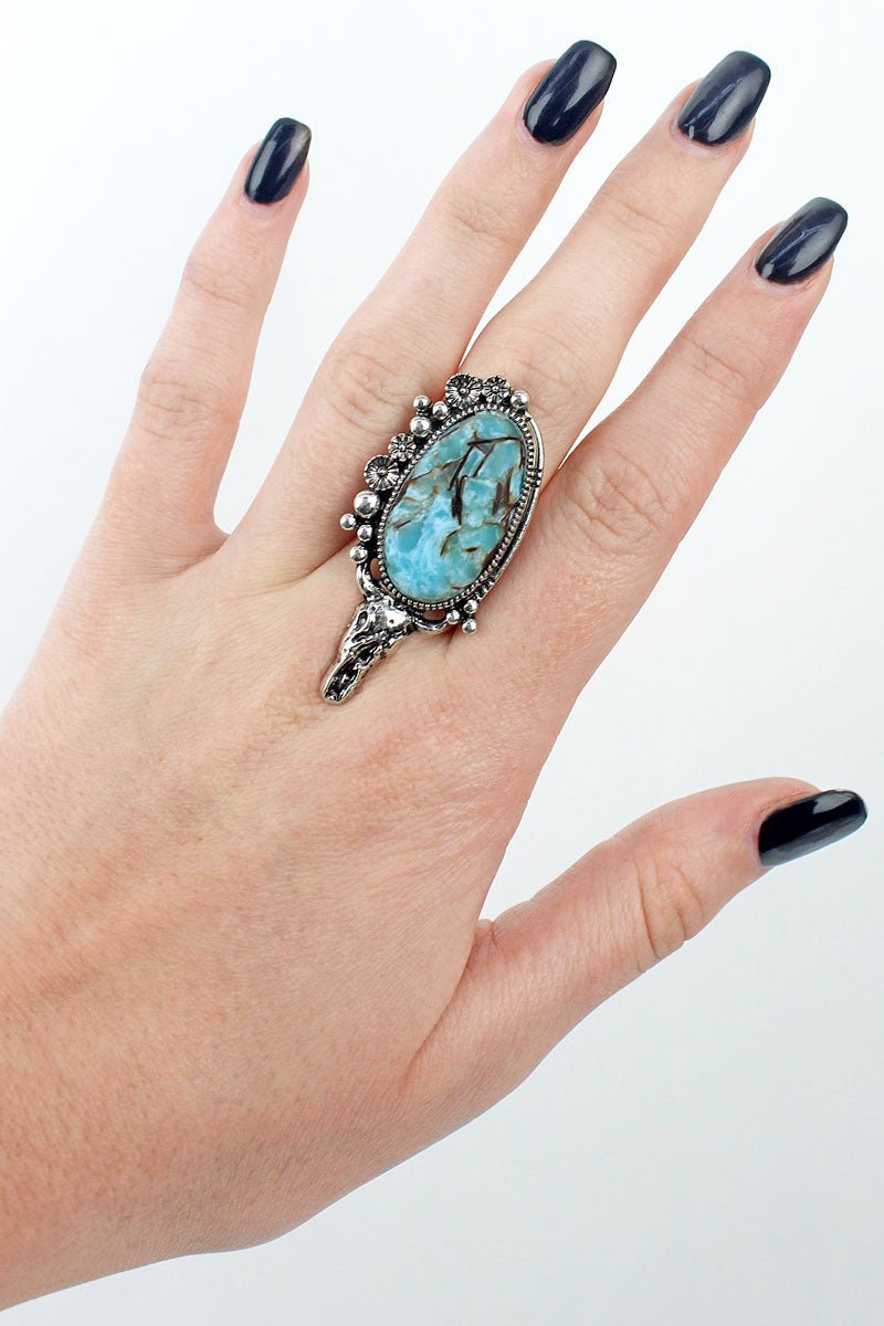 SALE! Turquoise and Silvertone Steer Cuff Ring - Wholesale Accessory Market