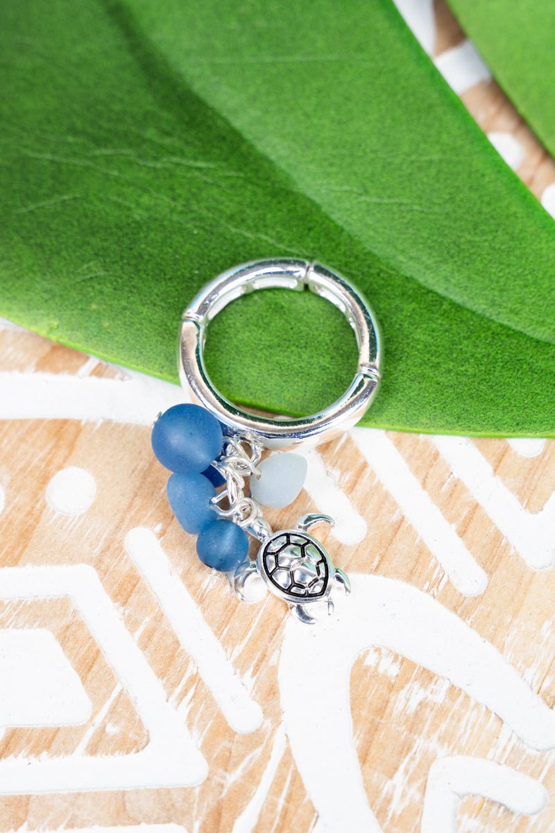 SALE! Blue Sea Glass and Turtle Cluster Ring - Wholesale Accessory Market