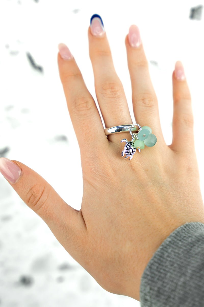 SALE! Mint Sea Glass and Turtle Cluster Ring - Wholesale Accessory Market