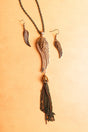 SALE! Multi-Tone Crystal Wing and Tassel Pendant Necklace and Earring Set - Wholesale Accessory Market