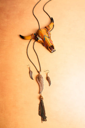 SALE! Multi-Tone Crystal Wing and Tassel Pendant Necklace and Earring Set - Wholesale Accessory Market