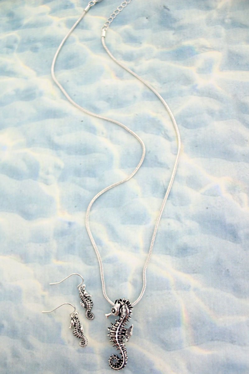 SALE! Silvertone Seahorse Necklace and Earring Set - Wholesale Accessory Market