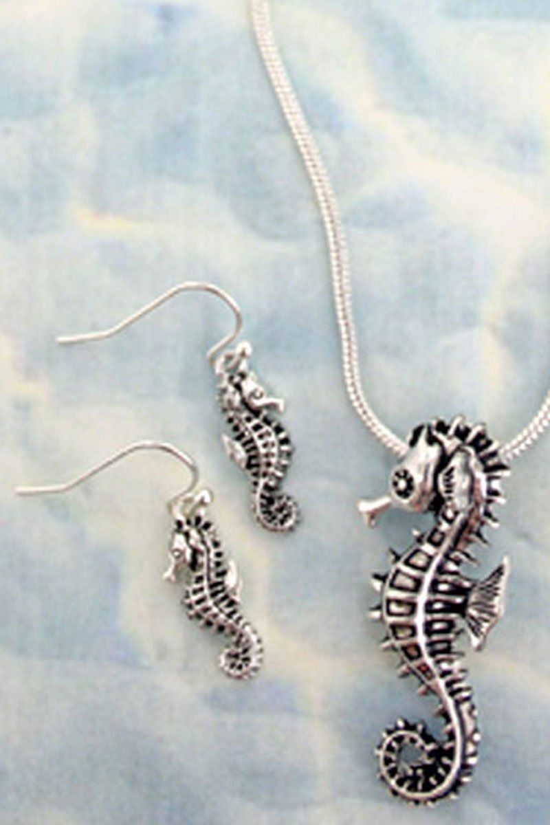 SALE! Silvertone Seahorse Necklace and Earring Set - Wholesale Accessory Market