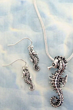 SALE! Silvertone Seahorse Necklace and Earring Set - Wholesale Accessory Market