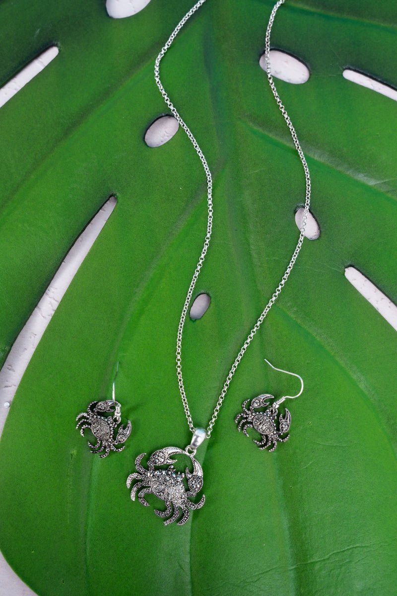 SALE! Textured Silvertone Crab Necklace and Earring Set - Wholesale Accessory Market