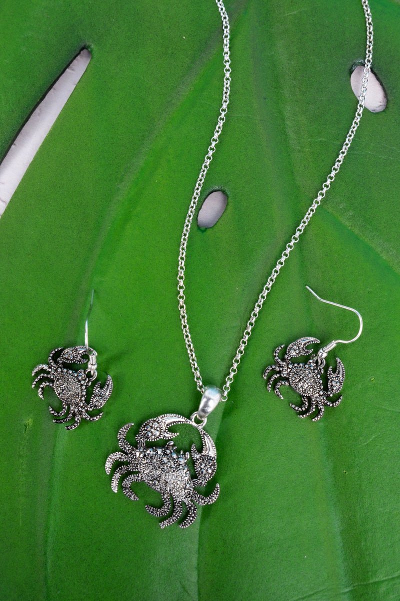 SALE! Textured Silvertone Crab Necklace and Earring Set - Wholesale Accessory Market