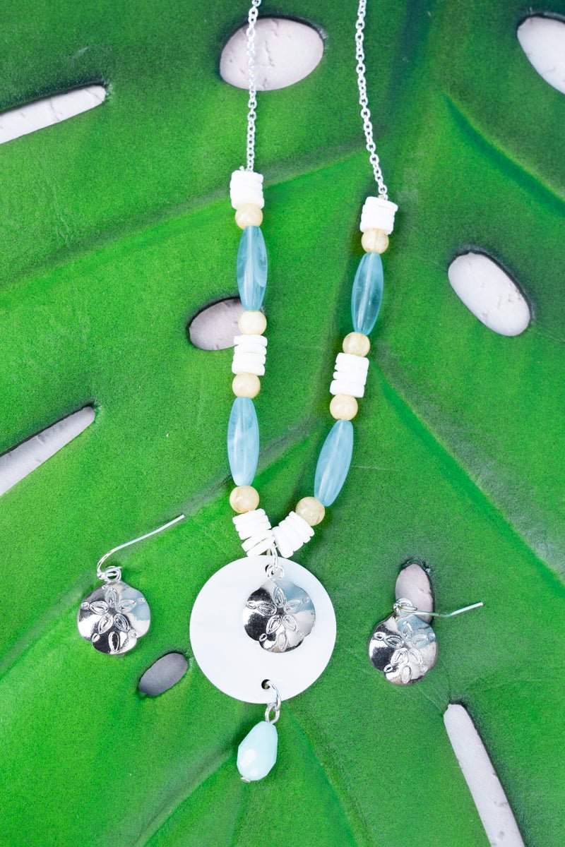 SALE! Hawaii Life Sand Dollar Beaded Necklace and Earring Set - Wholesale Accessory Market