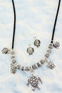 SALE! Silvertone Turtle Sliding Bead Cord Necklace and Earring Set - Wholesale Accessory Market