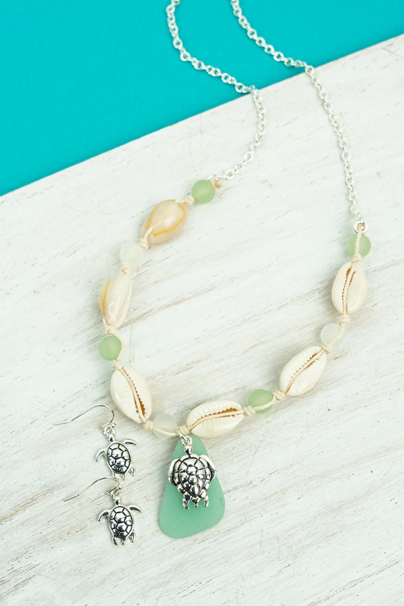 SALE! Mint Cowrie Beach Turtle Necklace and Earrings Set - Wholesale Accessory Market
