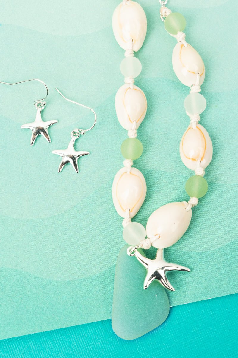 SALE! Mint Cowrie Beach Starfish Necklace and Earrings Set - Wholesale Accessory Market