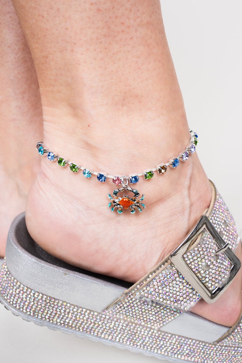 SALE! Multi - Color Rhinestone Crab Charm Anklet - Wholesale Accessory Market