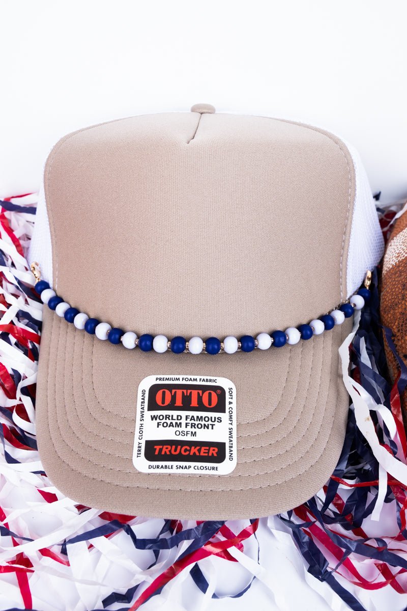 We've Got Spirit Blue & White Beaded Hat Chain - Wholesale Accessory Market