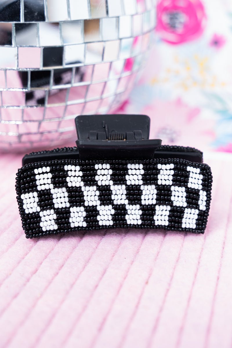 Checkered Black and White Seed Bead Hair Claw - Wholesale Accessory Market