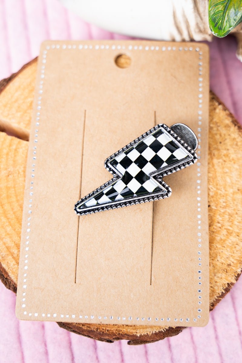 Black & White Checkered Bolt Hair Barrette - Wholesale Accessory Market