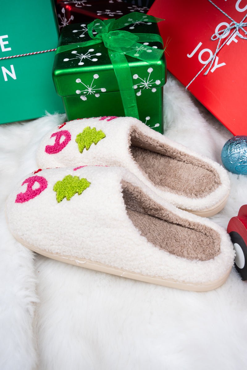 Fa La La La White Plush Slippers - Wholesale Accessory Market