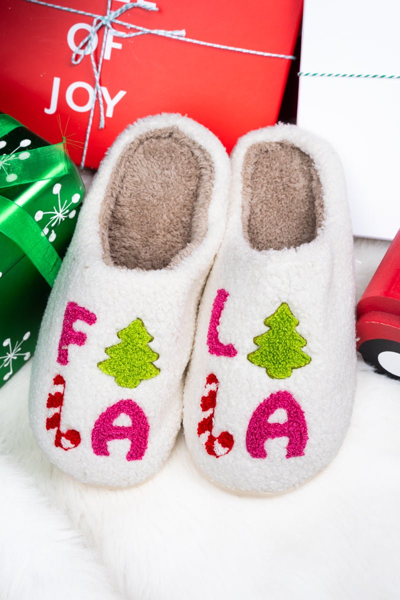 Fa La La La White Plush Slippers - Wholesale Accessory Market