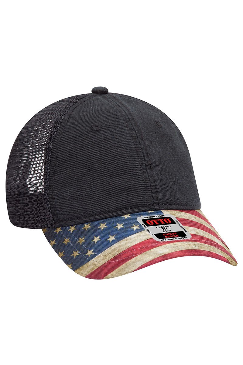Black with USA Flag Low Profile Trucker Hat | Wholesale  display picture 1