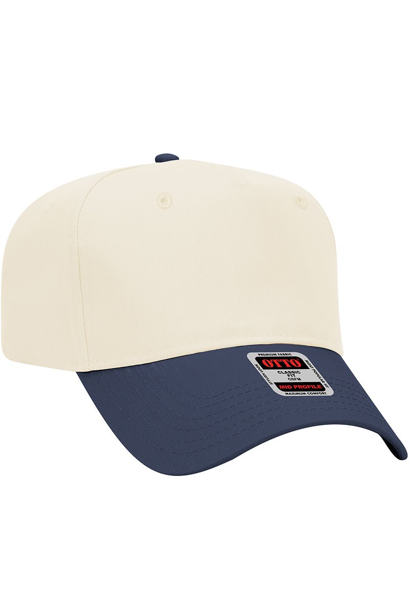 OTTO Navy and Natural Crown Split Mid Profile Baseball Cap