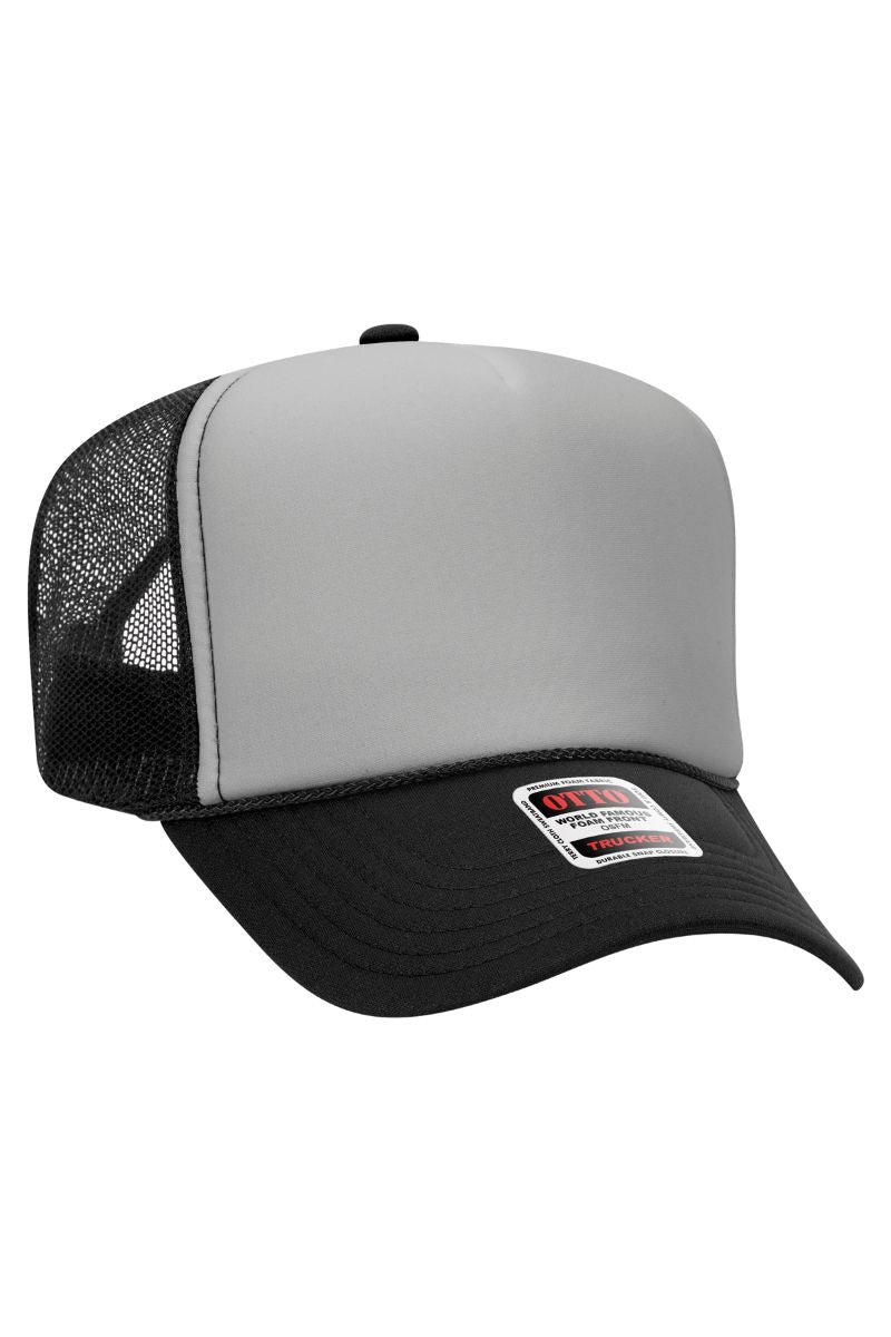 OTTO Black with Gray Foam Front High Crown Trucker Hat