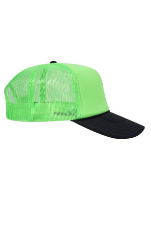 OTTO Neon Green and Black Foam Front High Crown Split Color Trucker Hat - Wholesale Accessory Market