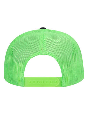 OTTO Neon Green and Black Foam Front High Crown Split Color Trucker Hat - Wholesale Accessory Market
