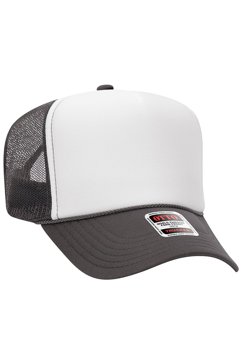 OTTO Charcoal Gray with White Foam Front High Crown Trucker Hat