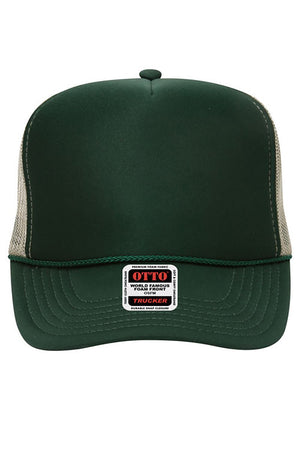 OTTO Dark Green and Khaki Foam Front High Crown Back Split Color Trucker Hat - Wholesale Accessory Market