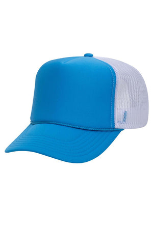 OTTO Neon Blue and White Foam Front High Crown Back Split Color Trucker Hat - Wholesale Accessory Market