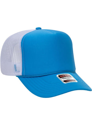 OTTO Neon Blue and White Foam Front High Crown Back Split Color Trucker Hat - Wholesale Accessory Market