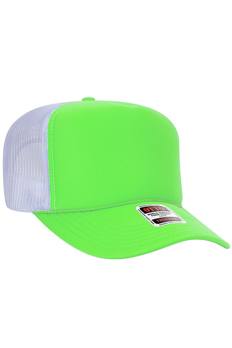 OTTO Neon Green Foam Front High Crown Trucker Hat | Wholesale