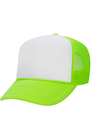 OTTO Neon Green and White Foam Front High Crown Trucker Hat - Wholesale Accessory Market