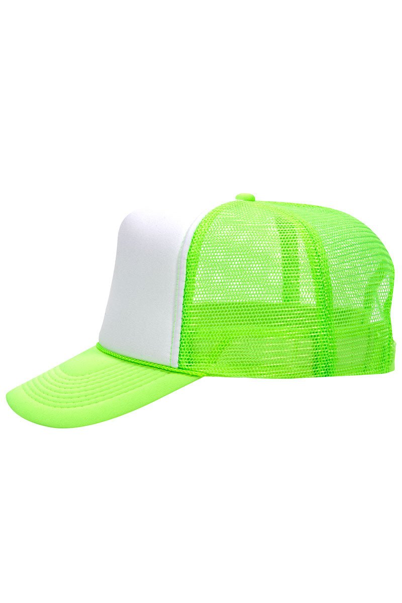 Neon Green and White Foam Front High Crown Trucker Hat | Wholesale Accessory Market