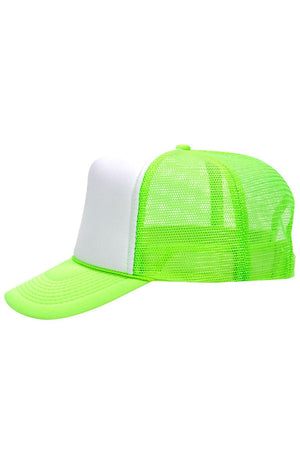 OTTO Neon Green and White Foam Front High Crown Trucker Hat - Wholesale Accessory Market