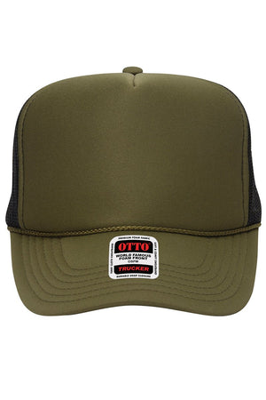 OTTO Olive Green and Black Foam Front High Crown Back Split Color Trucker Hat - Wholesale Accessory Market